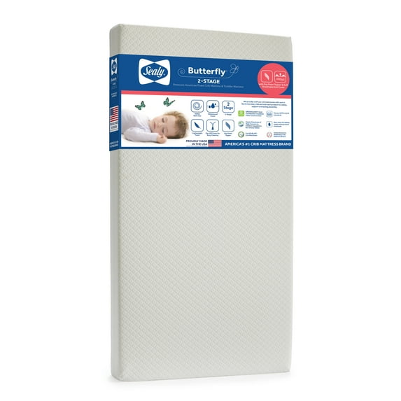 Sealy Butterfly 2-Stage Breathable Foam Crib Mattress and Toddler Mattress, White