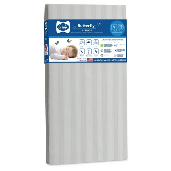 Sealy Butterfly 2-Stage Extra Firm Crib & Toddler Mattress with Waterproof Zip Cover, CERTIPUR-US Certified Foam