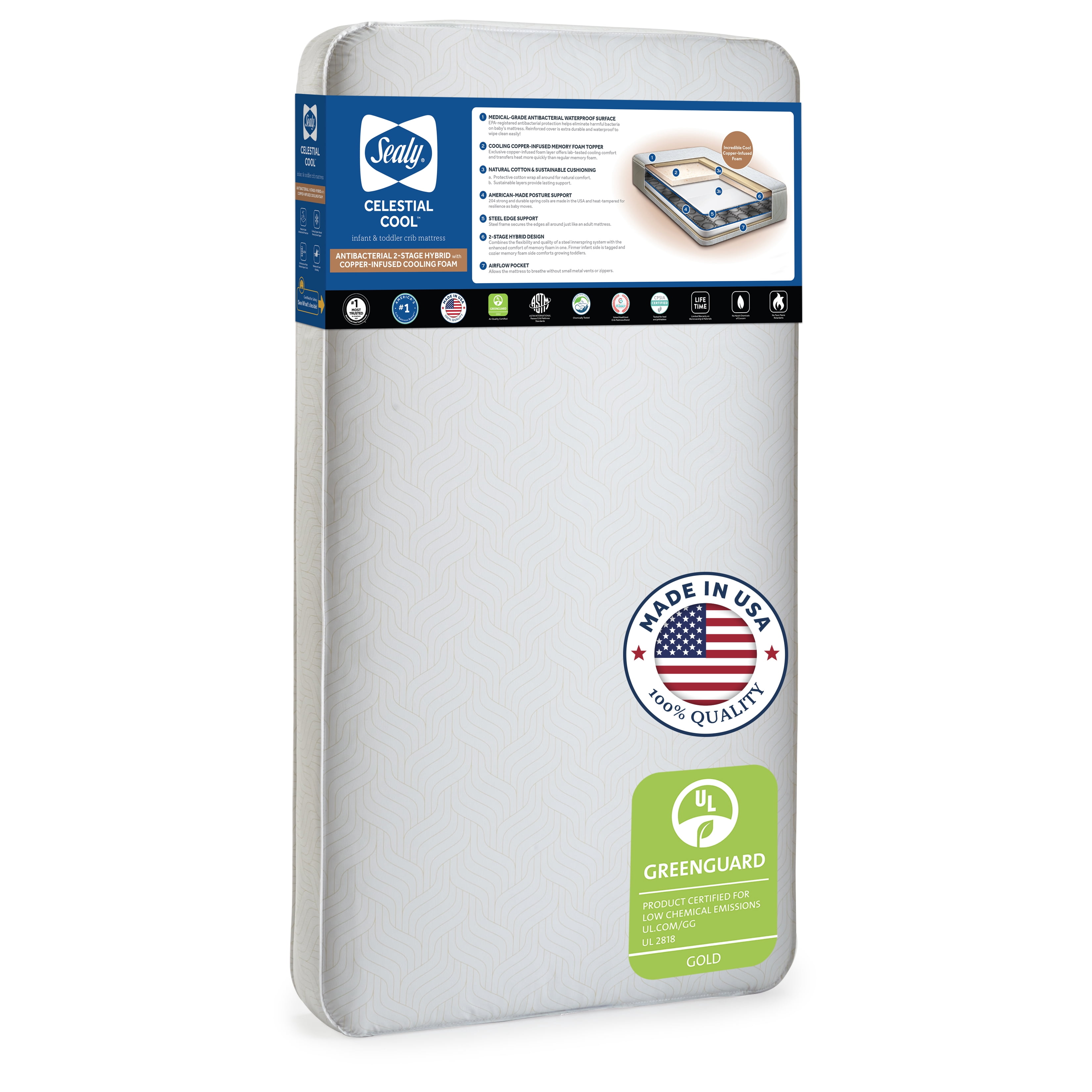Sealy Celestial Cool 2-Stage Crib Mattress and Toddler Mattress, Cooling Copper Foam