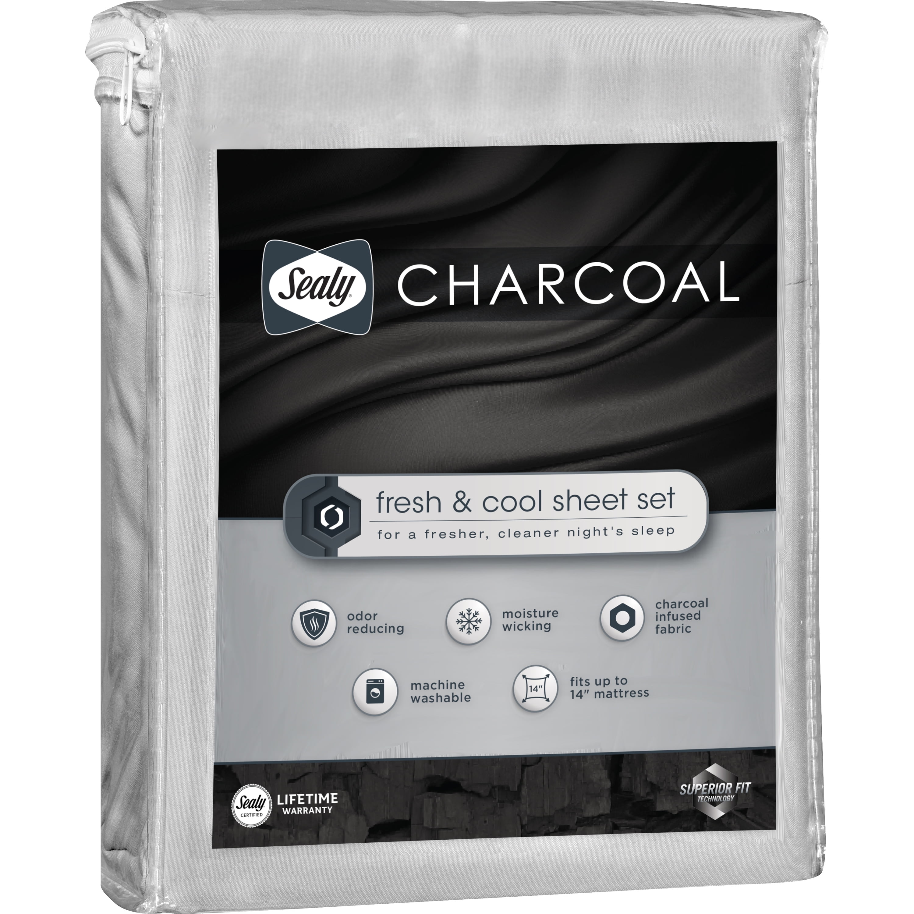 Sealy Charcoal Infused Sheet Set. Gray, Twin