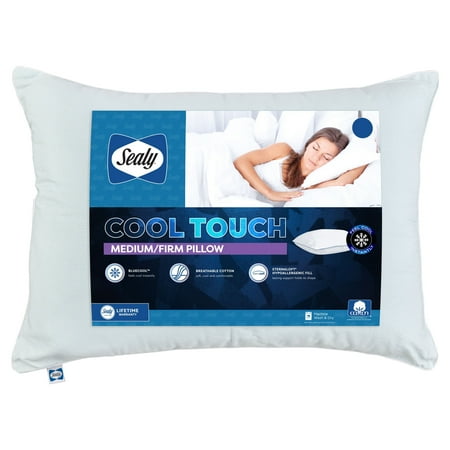Sealy Cool Touch Bed Pillow, Jumbo, White- Cotton Cover Medium Firm Support