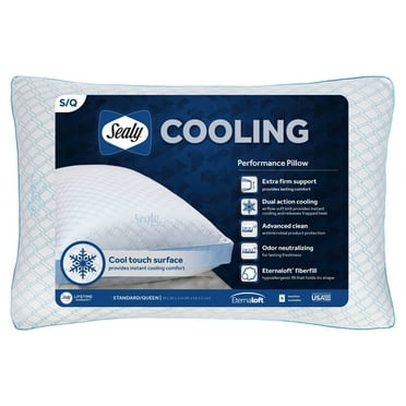 Sealy Cooling Performance Bed Pillow, Standard/Queen, White- Extra Firm, Moisture-Wicking