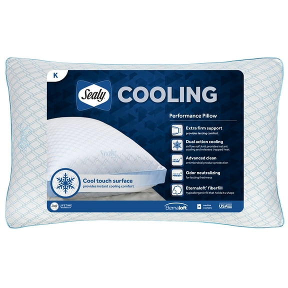 Sealy Cooling Performance Odor Neutralizing Extra Firm Support Machine Washable Pillow, King