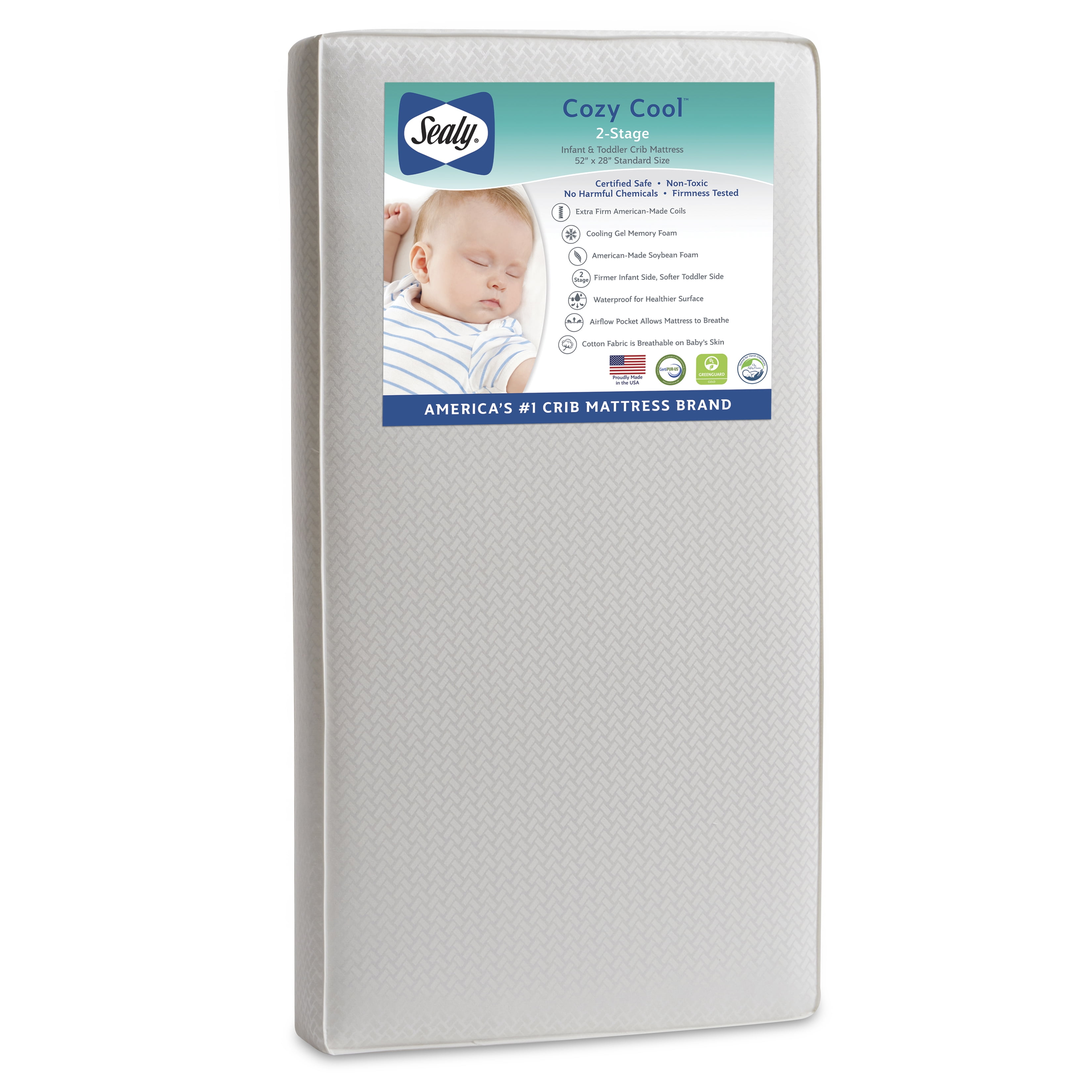Sealy Cozy Cool Hybrid 2-Stage Coil and Gel Baby Crib and Toddler Bed  Mattress