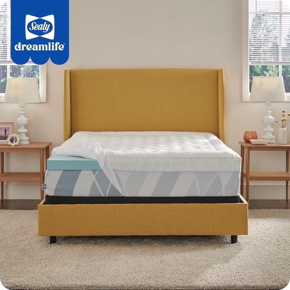 Sealy Dreamlife 3"Gel Memory Foam Mattress Topper + 1" Quilted Cooling Cover, King, Adult