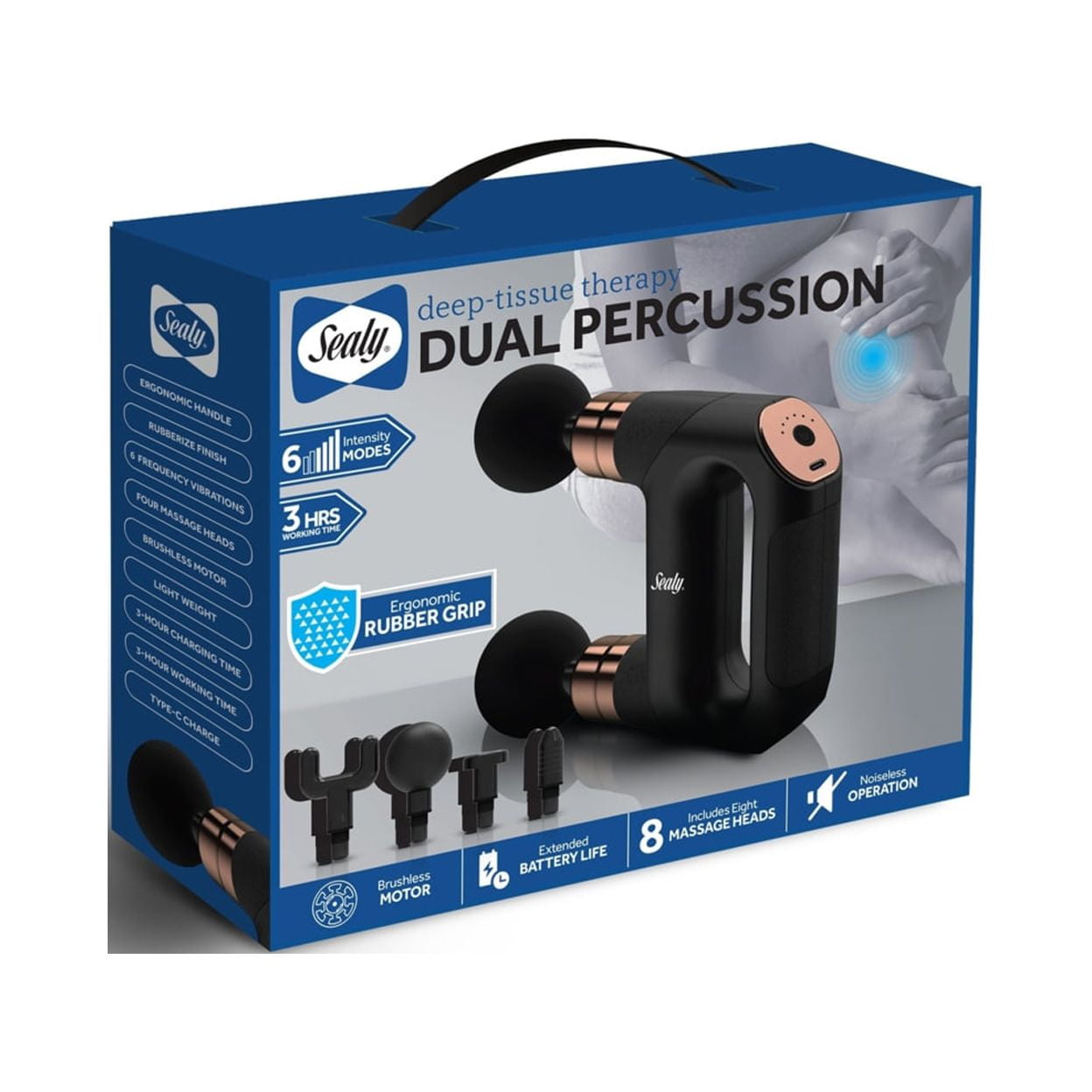 Sealy Dual Head Percussion Handheld Massage Gun, Deep Tissue Relief for
