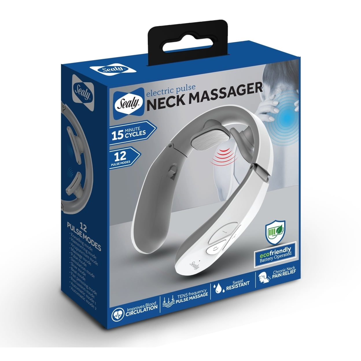 Sealy Electronic Pulse Neck Massager with 12 Pulse Modes (MA-110) 