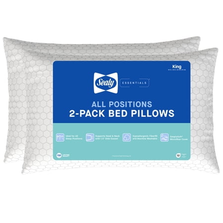 Sealy Essentials All Positions Bed Pillow, King- Hexagon Pattern, Back, Stomach, and Side Sleeper (2 Count)