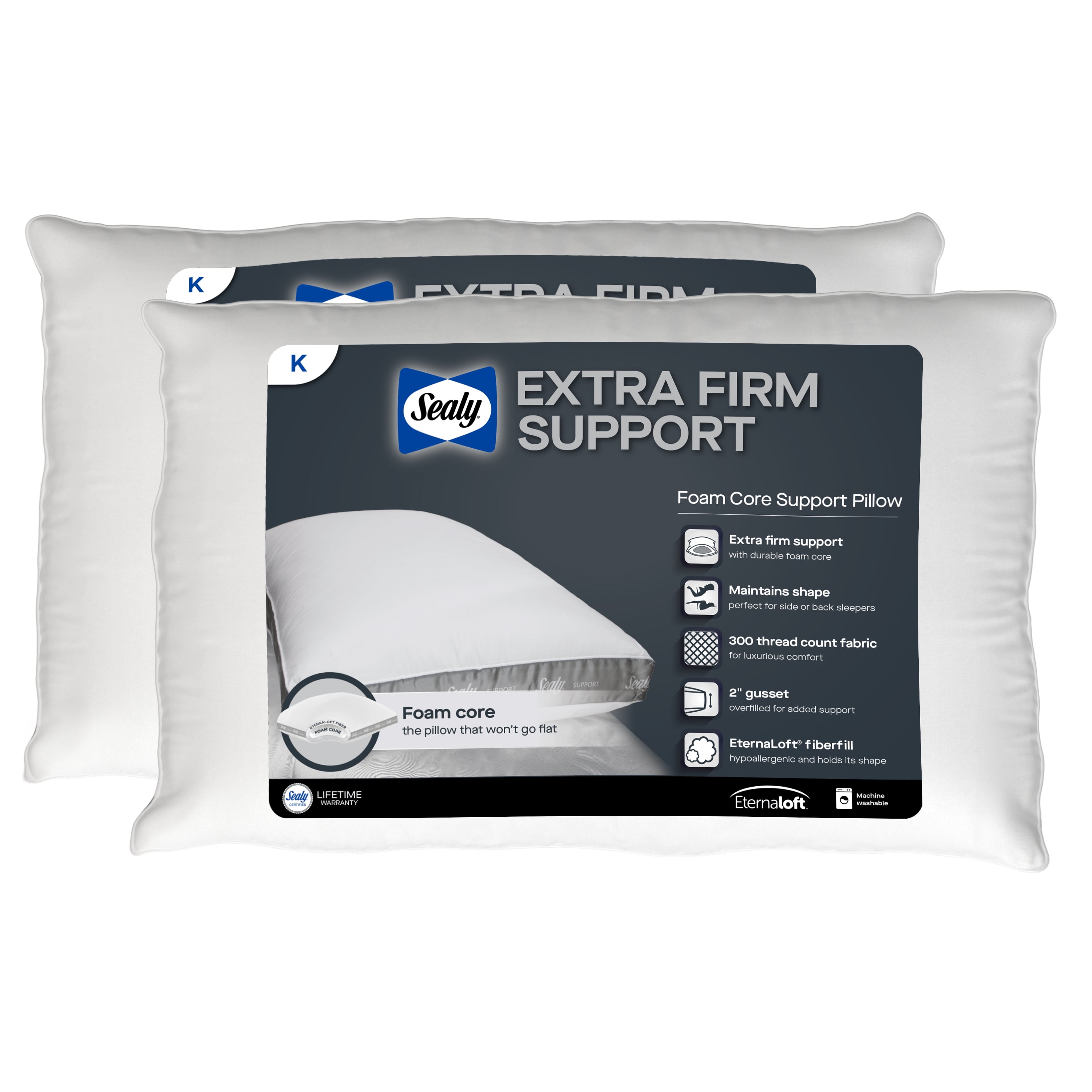 Sealy Extra Firm Support Foam Core Pillow 2pk, King