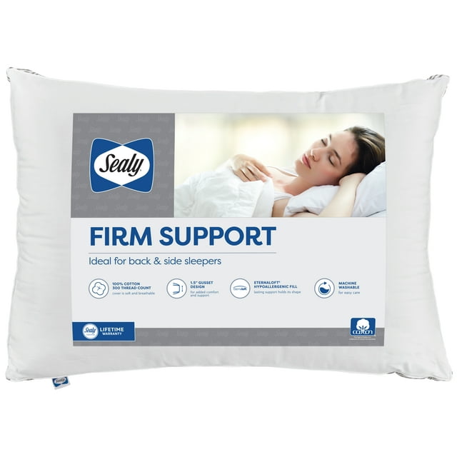 Sealy Firm Support Cotton Bed Pillow, Standard/Queen