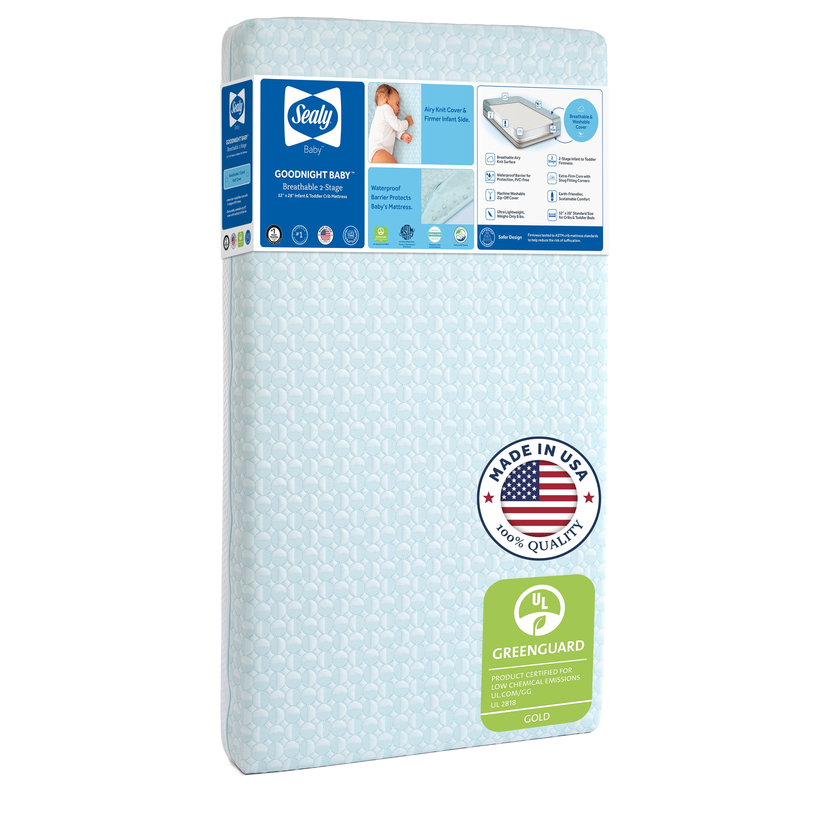 Sealy Goodnight Baby Breathable Firm 2-Stage Infant and Toddler Crib Mattress