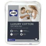 Sealy   Luxury 100% Cotton Soft Top Mattress Pad, King - Fitted, High Loft