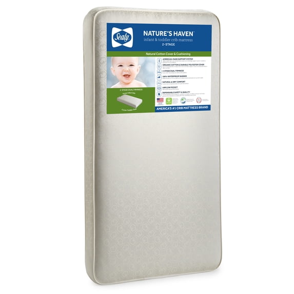 Sealy Nature's Haven Breathable Organic Cotton Baby Crib and Toddler Mattress
