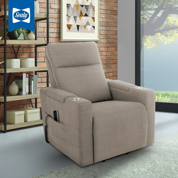 Sealy Logan Lift Assist Recliner with Adjustable Power Headrest and Active Lumbar Support in Beige