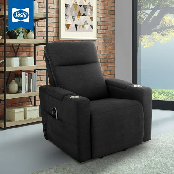 Sealy Logan Lift Assist Recliner with Adjustable Power Headrest and Active Lumbar Support in Black