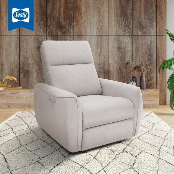 Sealy Posturepedic Wakely Motion Recliner with Power Headrest and USB Port in Off-White