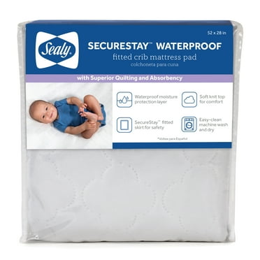 Sealy SecureStay Waterproof Crib Mattress Pad, Easy Clean Washable, Crib/Toddler Bed, White