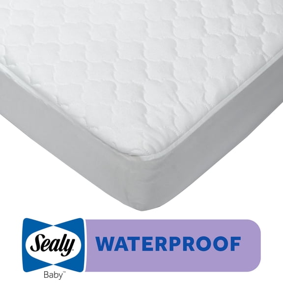 Sealy SecureStay Waterproof Crib Mattress Pad, Quilted Baby/Toddler Mattress Protector 52x28 White