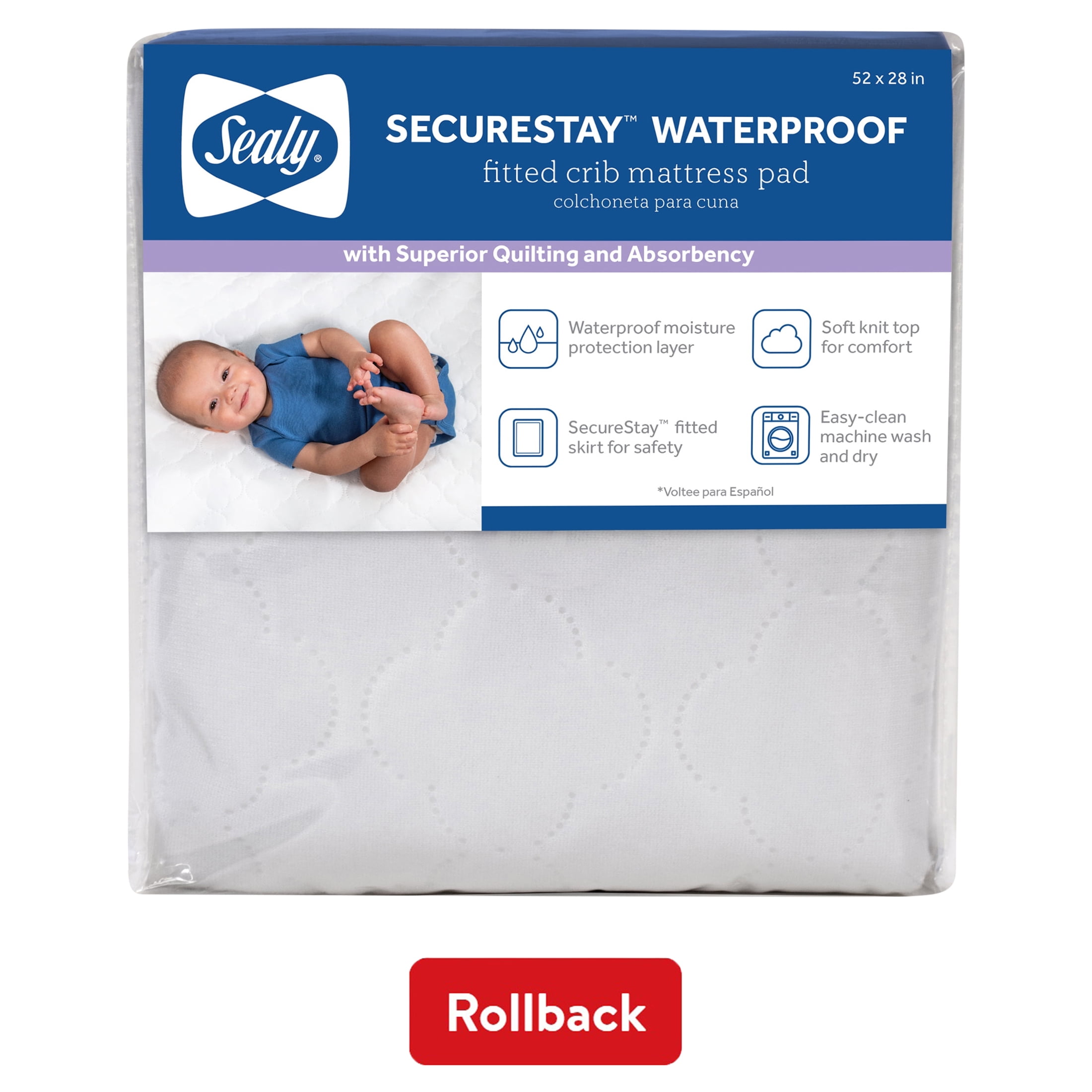 Sealy SecureStay Waterproof Crib Mattress Pads Easy Clean Washable Crib White 1.1 lb. Walmart