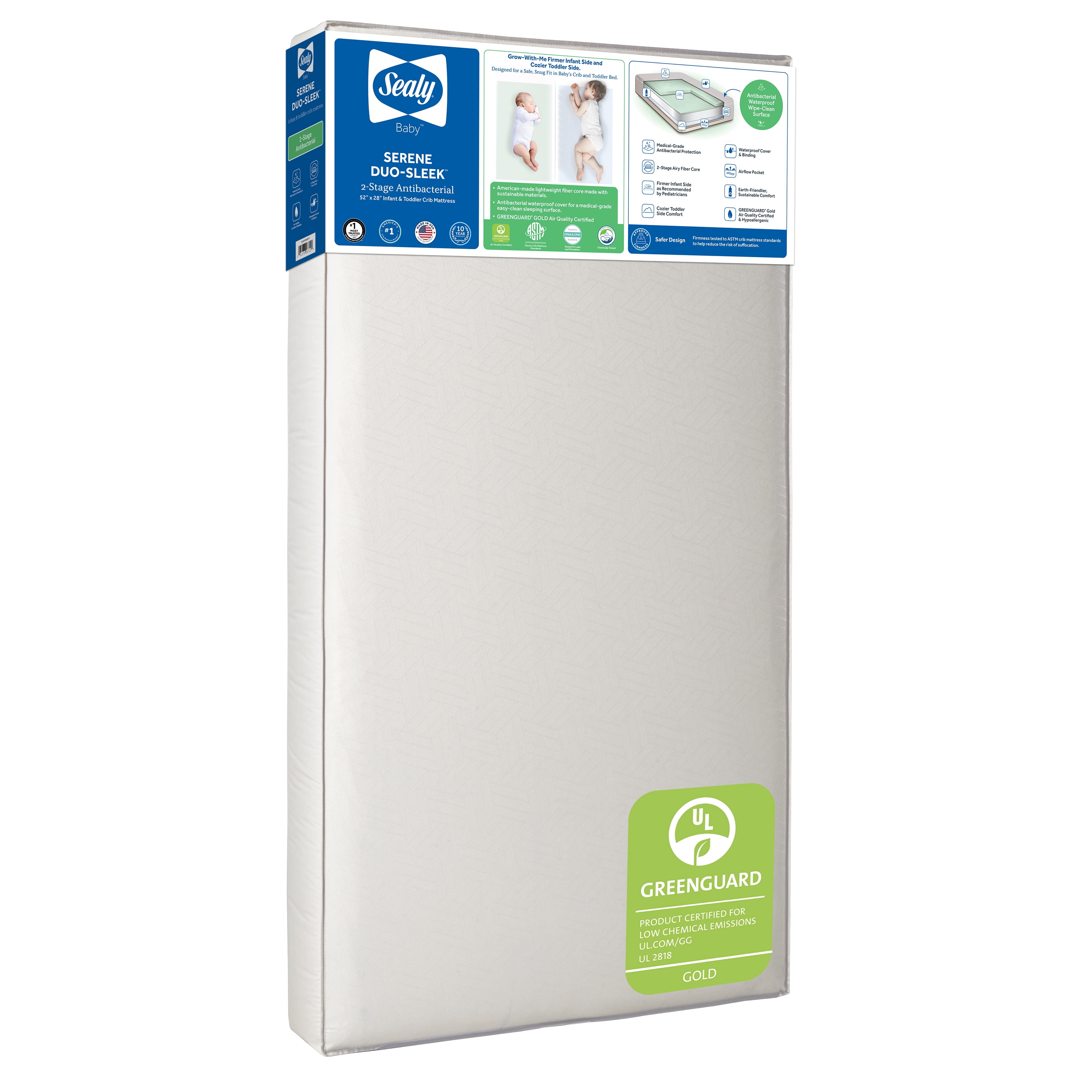 Sealy Baby Serene Duo-Sleek Crib Mattress 2-Stage Antibacterial Waterproof Infant and Toddler Mattress