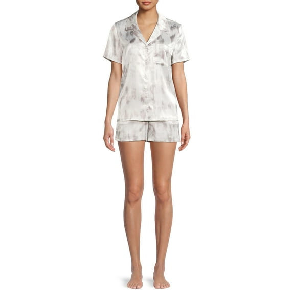 Sealy Sleepwear Women's Satin Notch Collar Sleep Top and Shorts Pajama Set with Pillowcase, 3-Piece