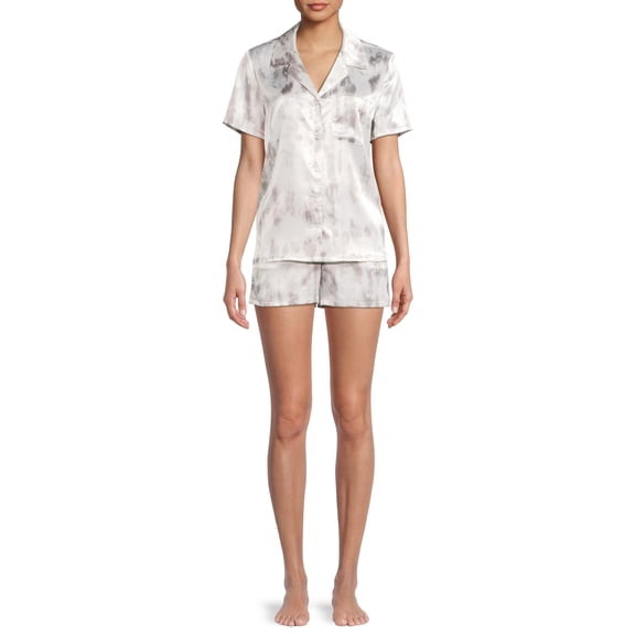 Sealy Sleepwear Women's Satin Notch Collar Sleep Top and Shorts Pajama Set with Pillowcase, 3-Piece