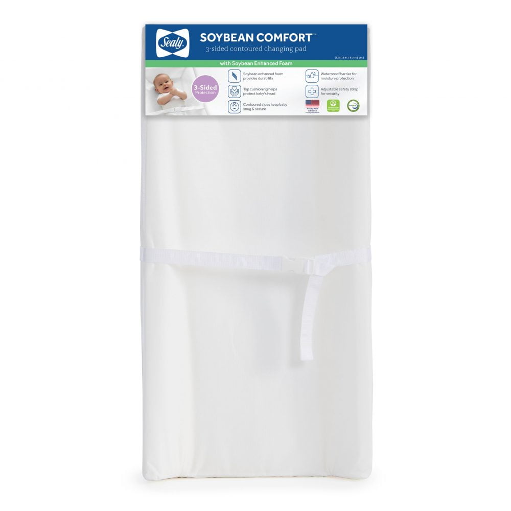 Sealy Soybean Comfort 3-Sided White Contoured Diaper Changing Pad