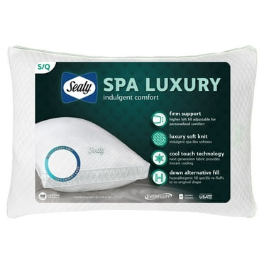Sealy Spa Luxury Bed Pillow, Jumbo, White- Firm Support, Down Alternative, Cool Touch Fabric