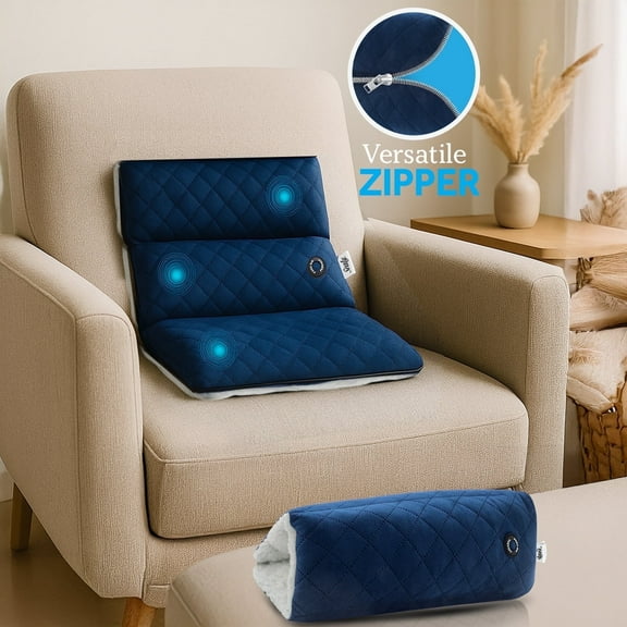 Sealy Vibrating Foldable Massage Pillow, Hands-Free Neck and Back Massager, Blue