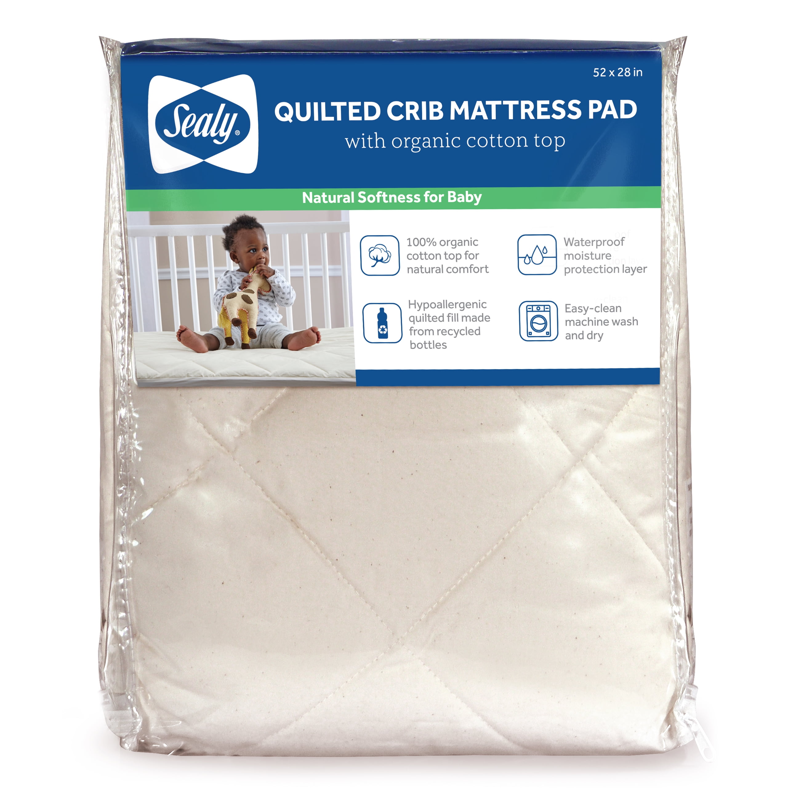 Sealy Premium Organic Cotton Waterproof Standard Crib Mattress Protector