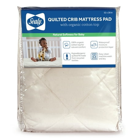 Sealy Waterproof Mattress Pad with Organic Cotton Top, Crib / Toddler Bed, 52" L x 28" W, .03 lb.