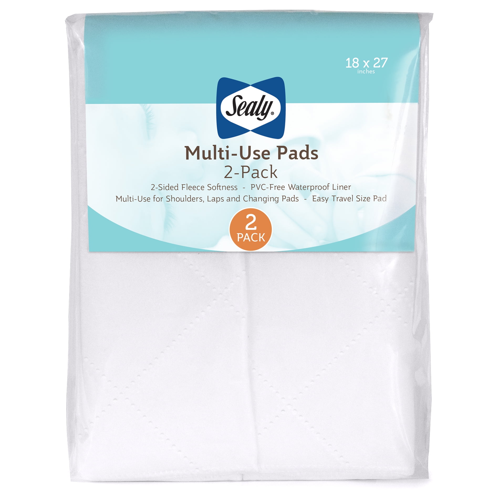 Sealy Waterproof Multi-Use Liner Pads for Baby (2 Count), 18 x 27, Crib