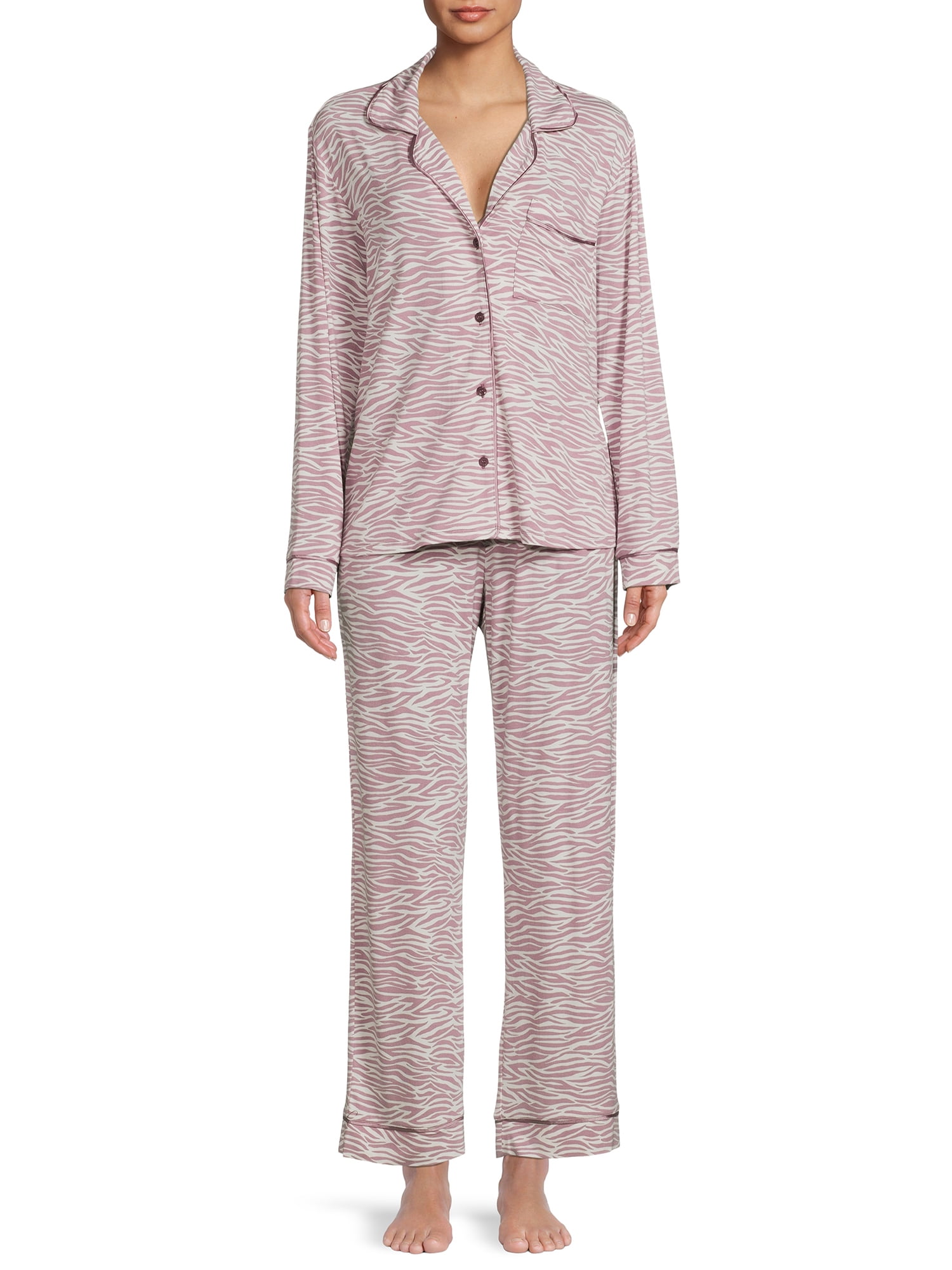 Sealy Women’s Long Sleeve Notch Collar Top and Pants Sleepwear Set, 2-Piece