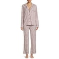thumbnail image 1 of Sealy Women’s Long Sleeve Notch Collar Top and Pants Sleepwear Set, 2-Piece, 1 of 5