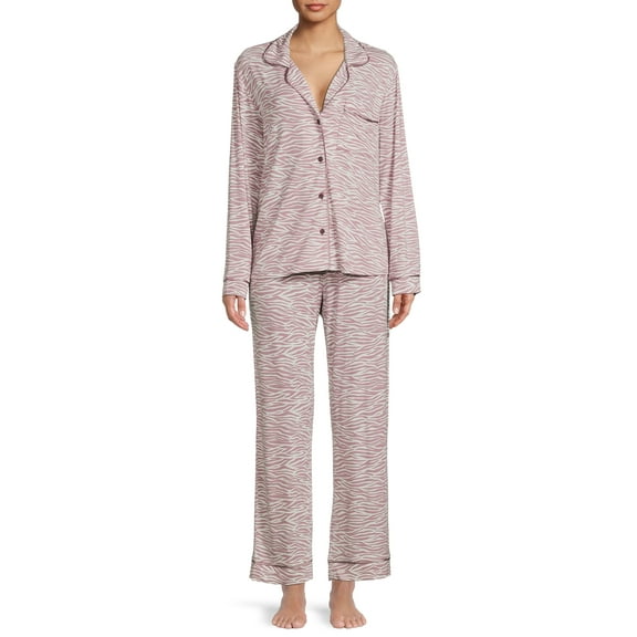 Sealy Women’s Long Sleeve Notch Collar Top and Pants Sleepwear Set, 2-Piece