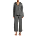 thumbnail image 1 of Sealy Women’s Long Sleeve Notch Collar Top and Pants Sleepwear Set, 2-Piece, 1 of 5