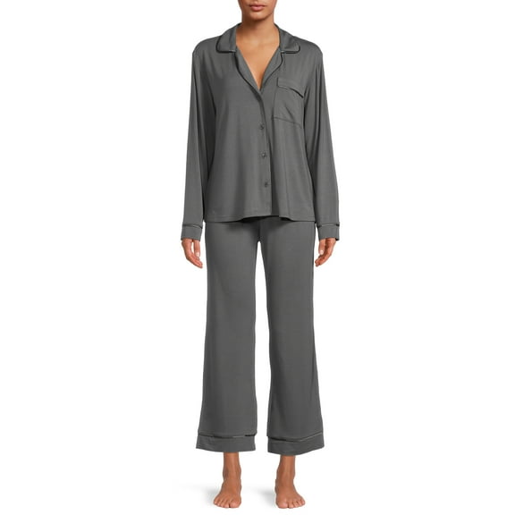 Sealy Women’s Long Sleeve Notch Collar Top and Pants Sleepwear Set, 2-Piece