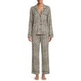 thumbnail image 1 of Sealy Women’s Long Sleeve Notch Collar Top and Pants Sleepwear Set, 2-Piece, 1 of 5