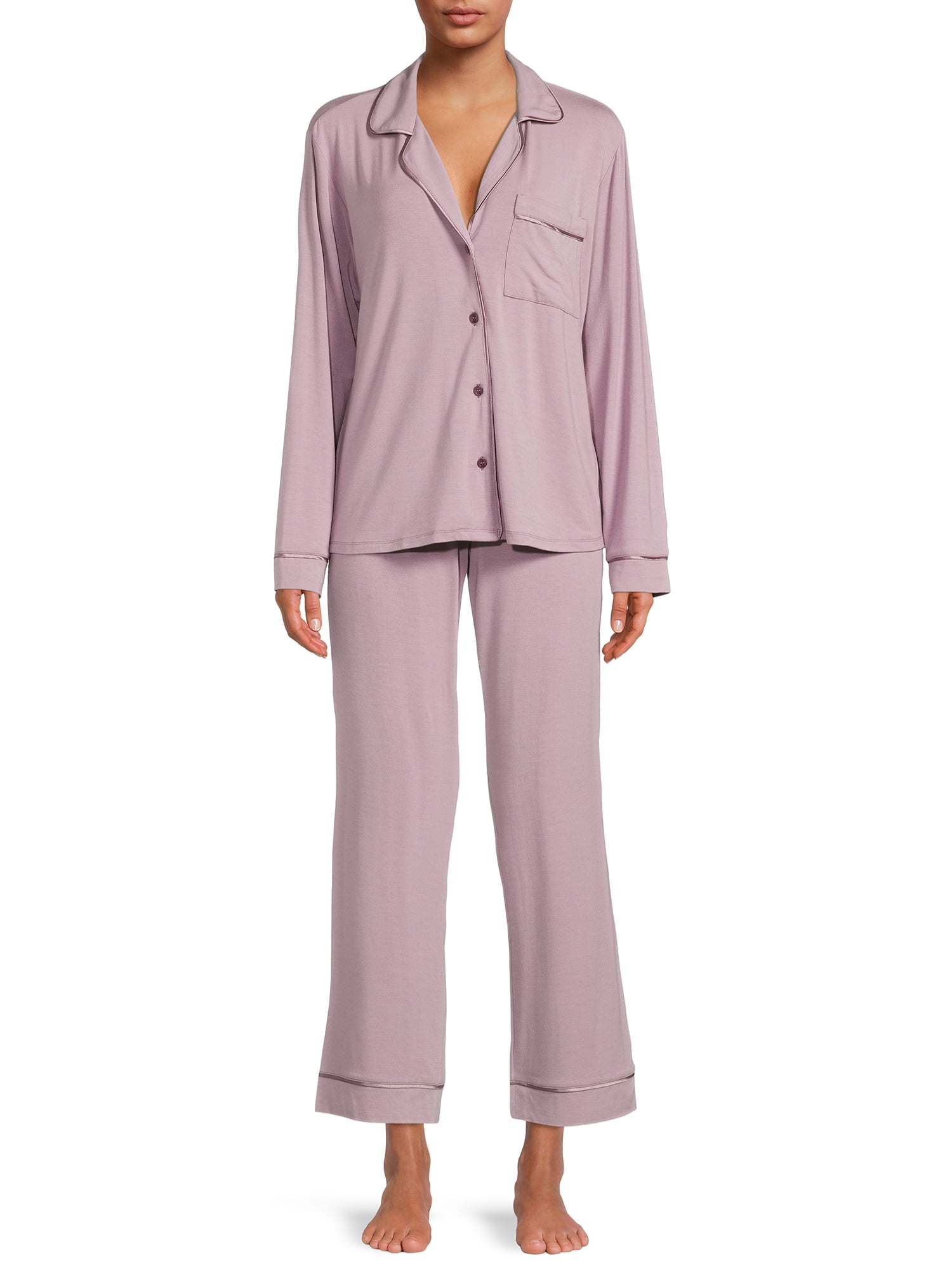 Sealy Women’s Long Sleeve Notch Collar Top and Pants Sleepwear Set, 2-Piece