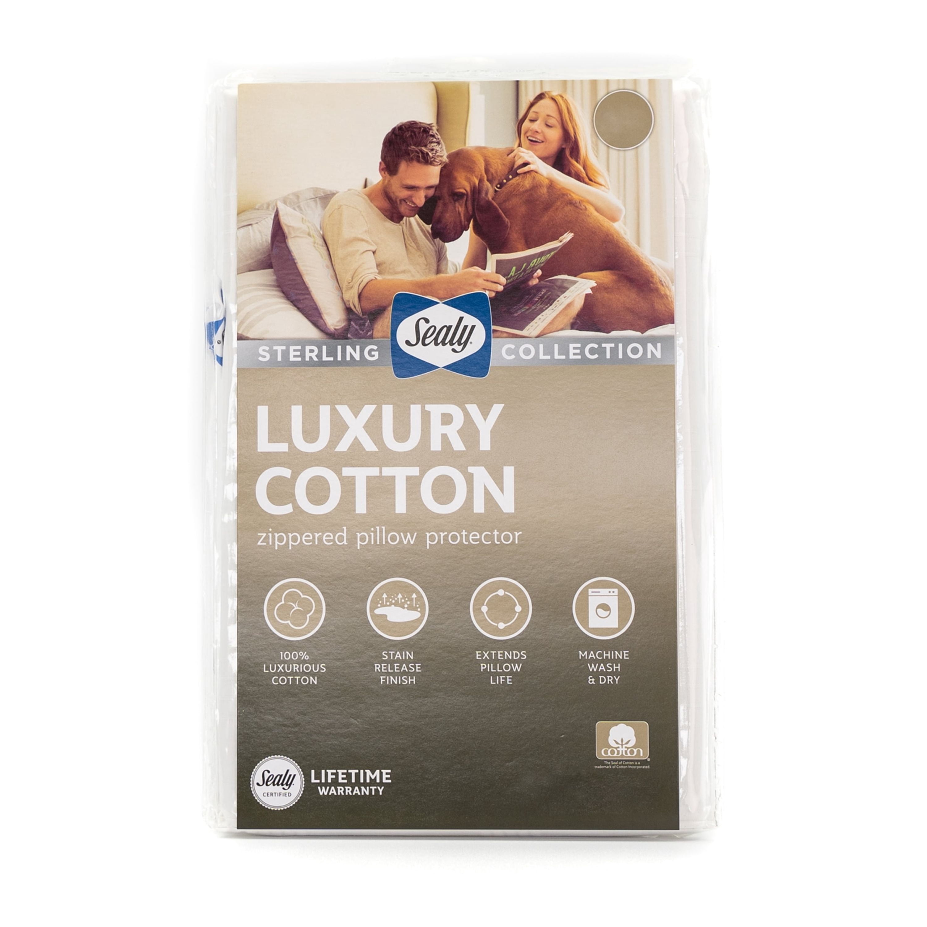 Sealy ® Luxury Cotton Pillow Cover Protector, King - Zippered, Stain Release