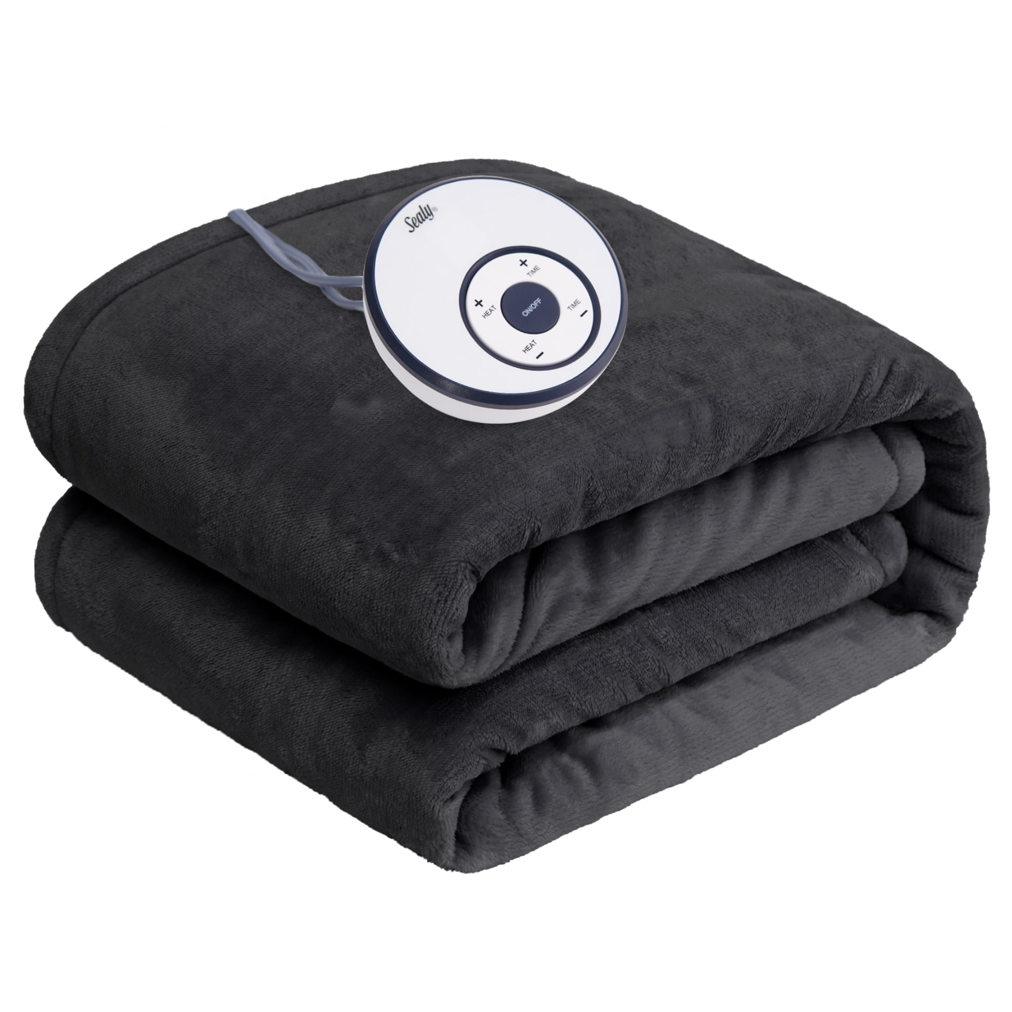 Charcoal Twin Flannel Electric Heated Blanket with Timer