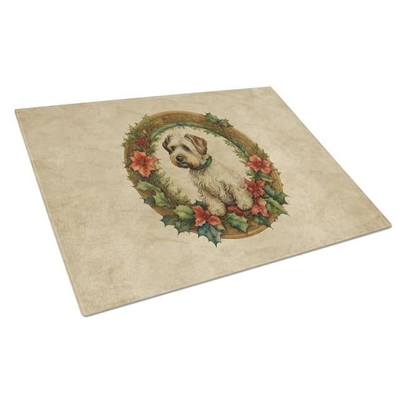 Sealyham Terrier Christmas Flowers Glass Cutting Board 12 in x 15 in