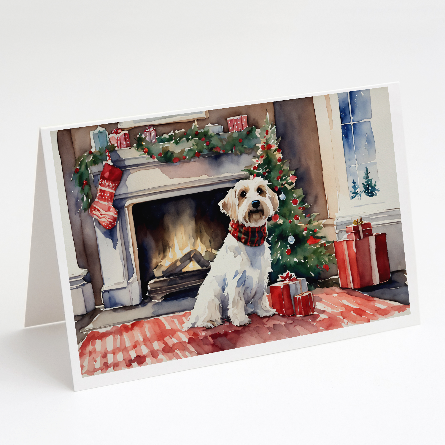 Sealyham Terrier Cozy Christmas Greeting Cards Pack of 8 7 in x 5 in
