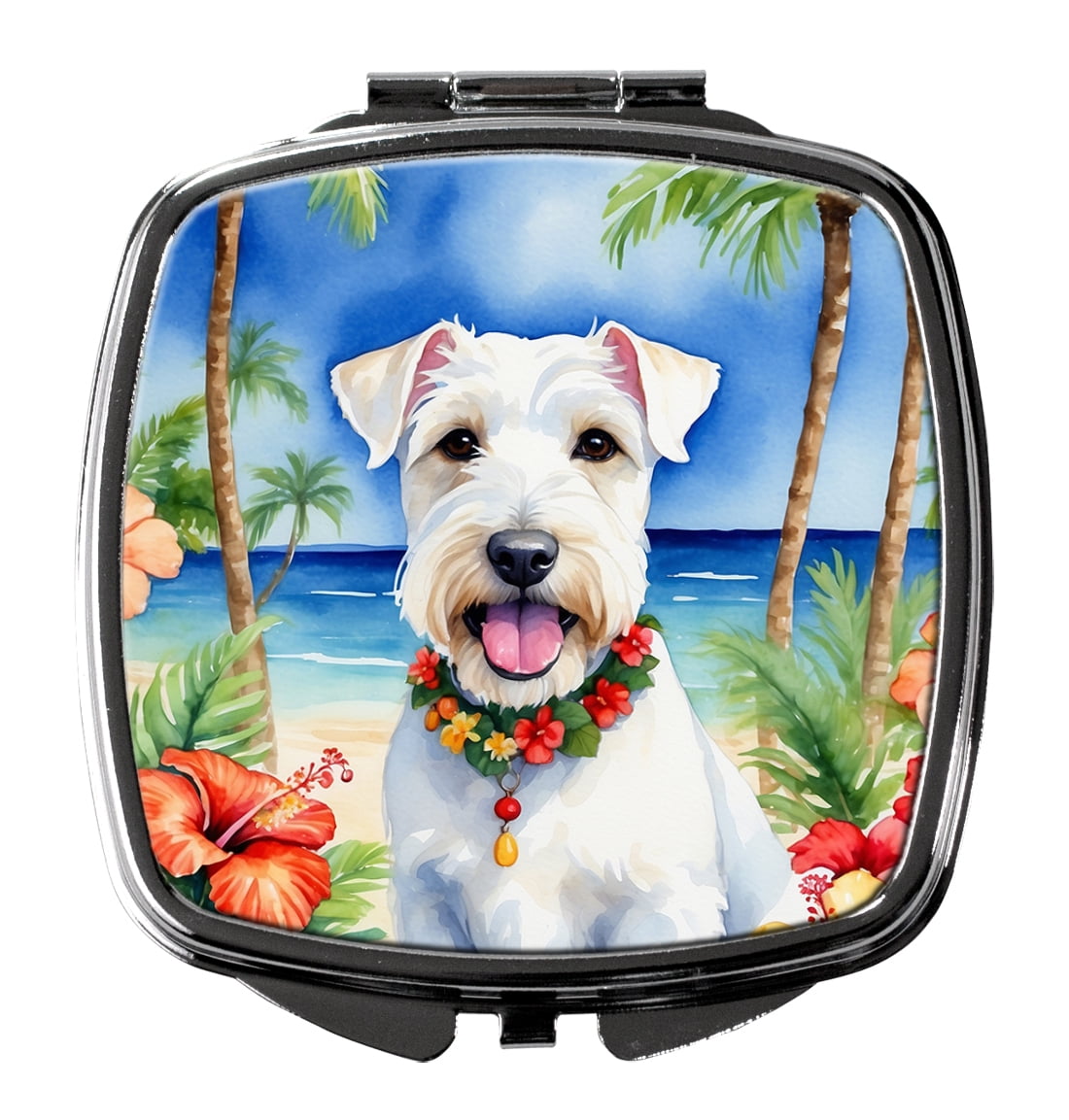 Sealyham Terrier Luau Compact Mirror 2.75 in x 3 in