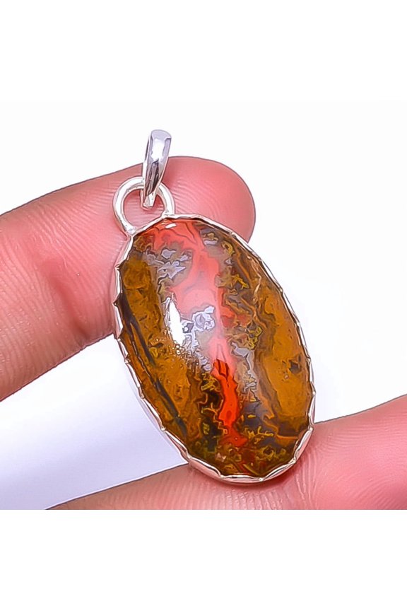 Seam Agate 925 Sterling Silver Pendant 1.72" P14410 Gift for her, Christmas Gift