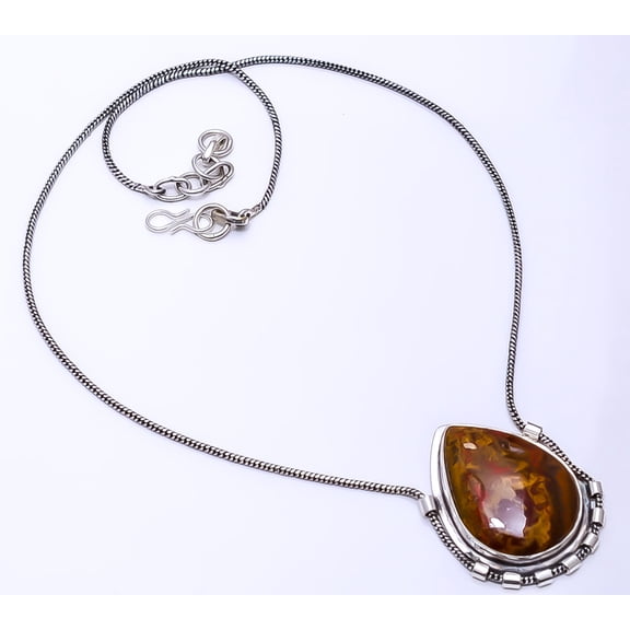 Seam Agate -Morocco 925 Sterling Silver Chain Pendant 19-23", Maroon Seam Agate Necklace N_9269_108_58