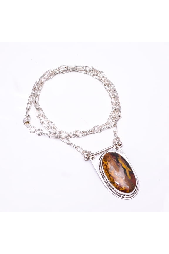 Seam Agate -Morocco 925 Sterling Silver Chain Pendant 19-23", Seam Agate Necklace CP_9262_369_53