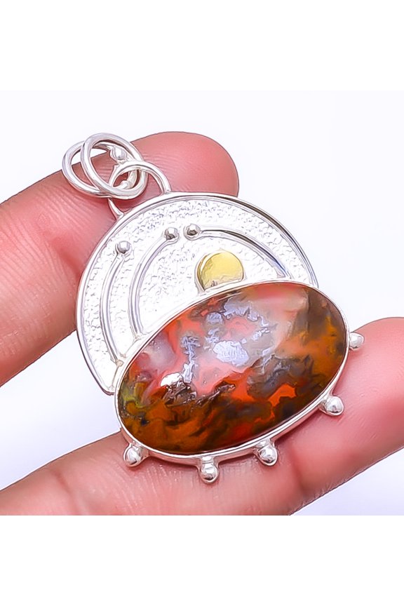 Seam Agate - Morocco Designer Handmade 925 Sterling Silver Pendant 1.76" P_54_2, Beautiful Jewelry For Woman, New Year Sale, Valentin's Day Gift