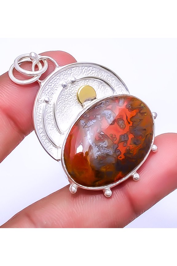 Seam Agate - Morocco Designer Handmade 925 Silver Plated Pendant 1.95" P_54_70, Valentine's Day Gift, Birthday Gift, Beautiful Jewelry For Woman