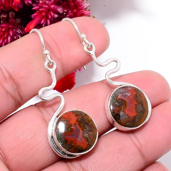 Seam Agate - Morocco Designer Handmade 925 Sterling Silver Earring 1.87" Sku7